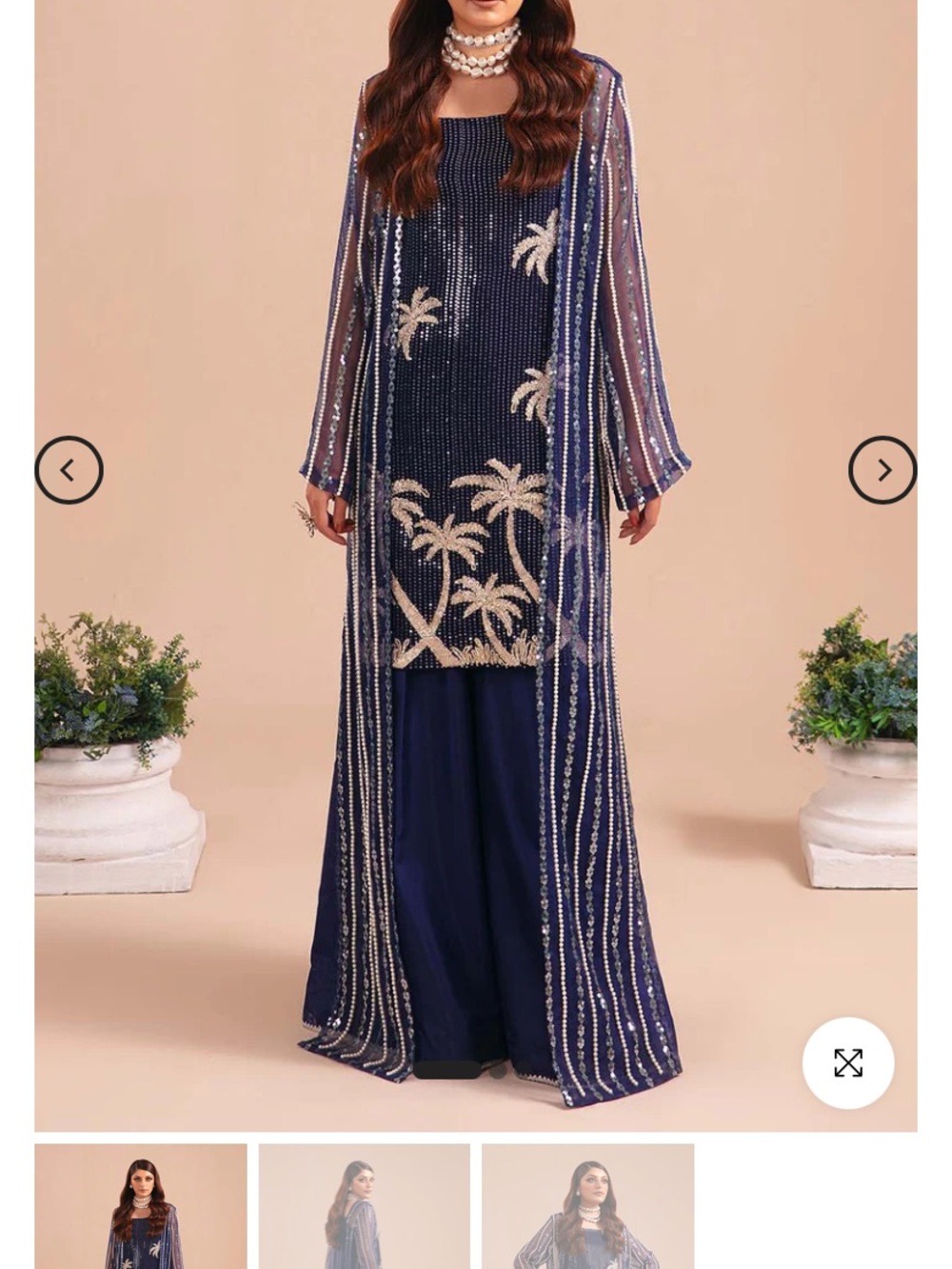 Navy Embellished beautiful dress with trouser and inner